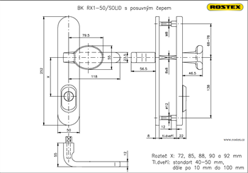 Bezpečnostní kování Rostex RX1/90 SOLID nerez matný
