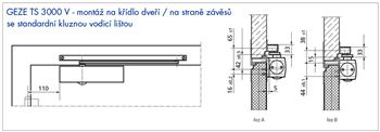 Dveřní zavírač GEZE TS 3000 bílý - bez ramene