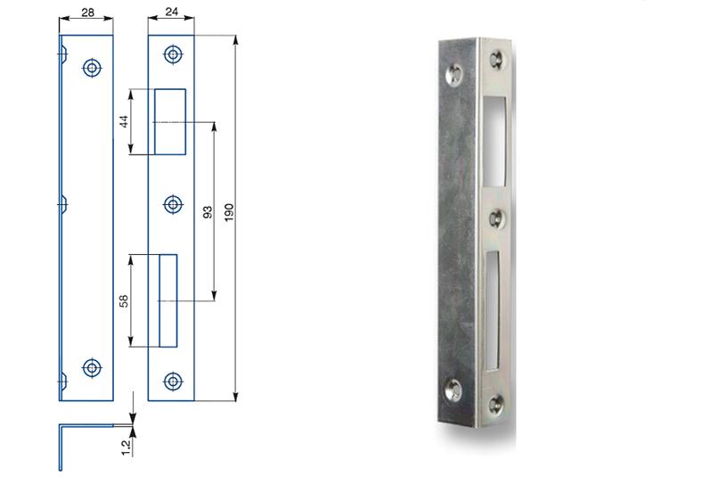 Zapadací plech úhlový 1/1 - pro zámek s roztečí 72,90 mm