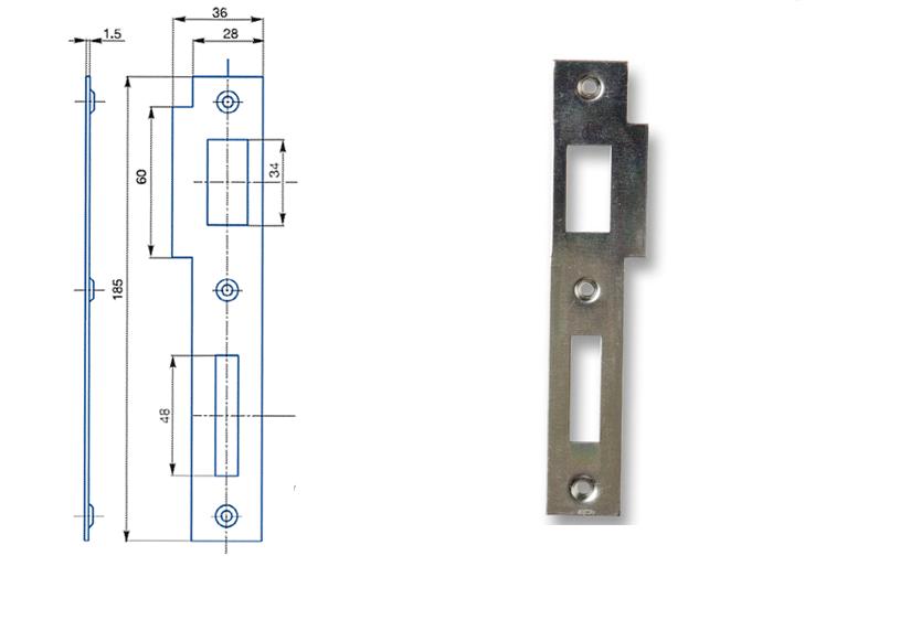 Zapadací plech rovný 2/2 - pro zámek s roztečí 90mm