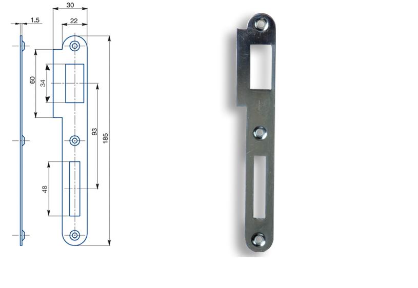 Zapadací plech rovný K180 - pro zámek s roztečí 90mm