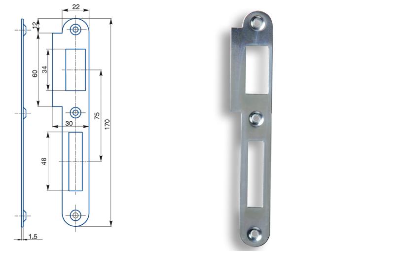 Zapadací plech rovný K 182 - pro zámek s roztečí 72mm