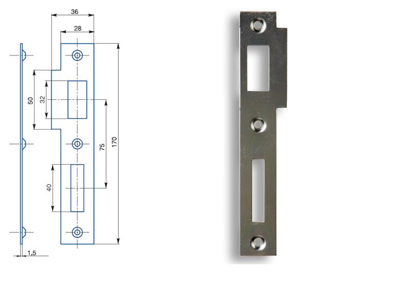 Zapadací plech rovný K 183 - pro zámek s roztečí 72mm